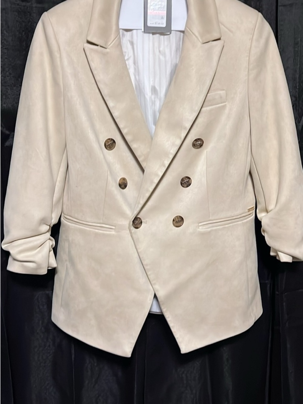 Dolce & Gabbana Double-Breasted Cream suede jacket with logo buttons brand new